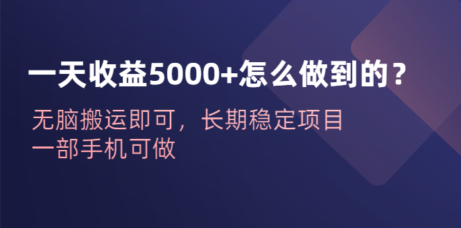 一天收益5000+怎么做到的？无脑搬运即可，长期稳定项目，一部手机可做-云动网创-专注网络创业项目推广与实战，致力于打造一个高质量的网络创业搞钱圈子。