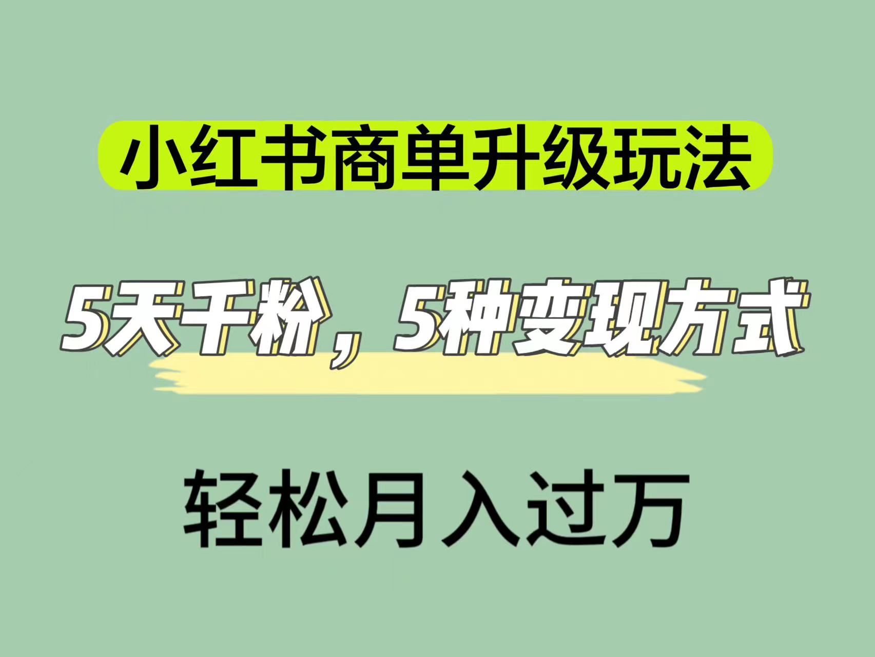 小红书商单升级玩法，5天千粉，5种变现渠道，轻松月入1万+-云动网创-专注网络创业项目推广与实战，致力于打造一个高质量的网络创业搞钱圈子。