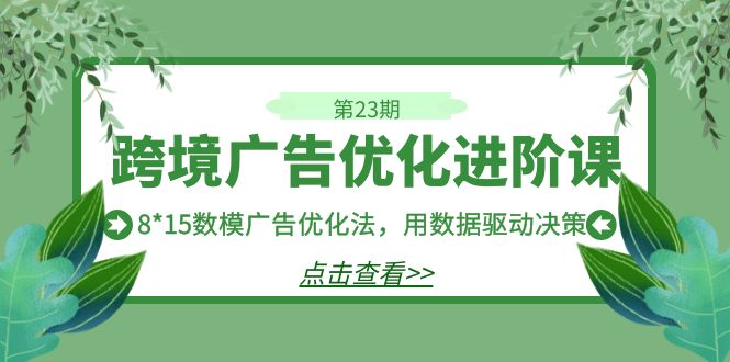 跨境广告·优化进阶课·第23期，8*15数模广告优化法，用数据驱动决策-云动网创-专注网络创业项目推广与实战，致力于打造一个高质量的网络创业搞钱圈子。