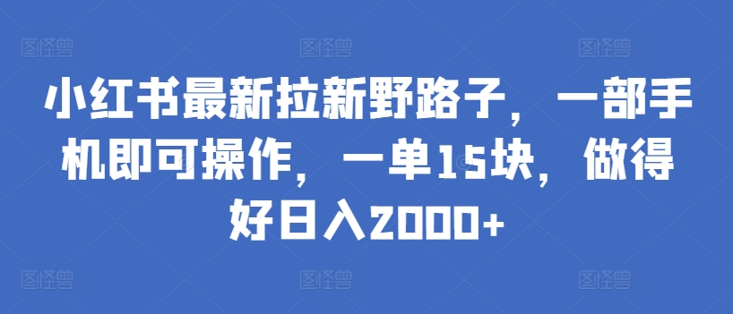 小红书最新拉新野路子，一部手机即可操作，一单15块，做得好日入2000+-云动网创-专注网络创业项目推广与实战，致力于打造一个高质量的网络创业搞钱圈子。