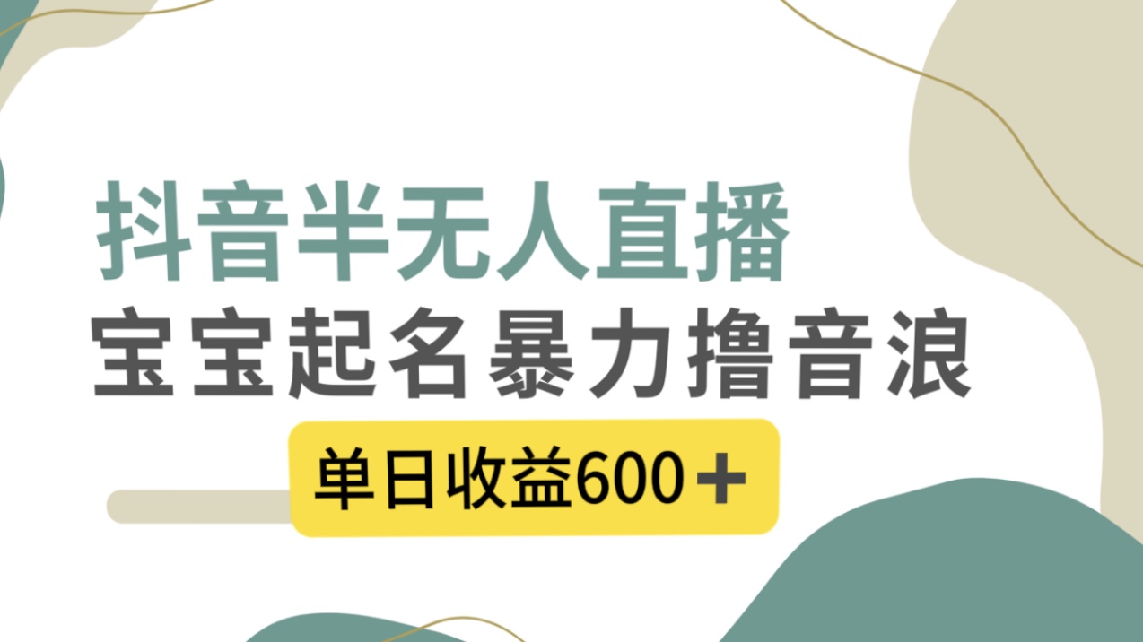 抖音半无人直播，宝宝起名，暴力撸音浪，单日收益600+-云动网创-专注网络创业项目推广与实战，致力于打造一个高质量的网络创业搞钱圈子。