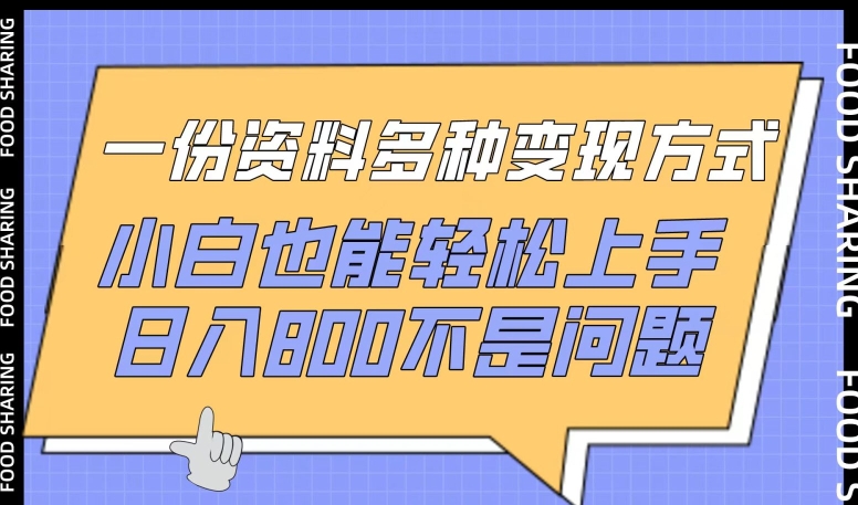 一份资料多种变现方式，小白也能轻松上手，日入800不是问题-云动网创-专注网络创业项目推广与实战，致力于打造一个高质量的网络创业搞钱圈子。