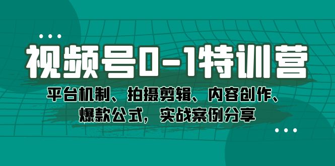 视频号0-1特训营：平台机制、拍摄剪辑、内容创作、爆款公式，实战案例分享-云动网创-专注网络创业项目推广与实战，致力于打造一个高质量的网络创业搞钱圈子。