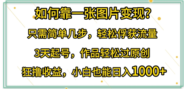 如何靠一张图片变现?只需简单几步，轻松俘获流量，3天起号，作品轻松过原创-云动网创-专注网络创业项目推广与实战，致力于打造一个高质量的网络创业搞钱圈子。