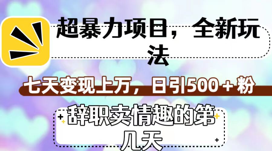 超暴利项目，全新玩法（辞职卖情趣的第几天），七天变现上万，日引500+粉-云动网创-专注网络创业项目推广与实战，致力于打造一个高质量的网络创业搞钱圈子。