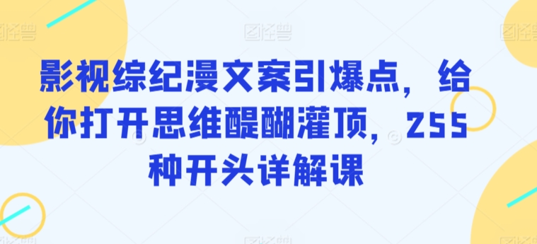 影视综纪漫文案引爆点，给你打开思维醍醐灌顶，255种开头详解课-云动网创-专注网络创业项目推广与实战，致力于打造一个高质量的网络创业搞钱圈子。