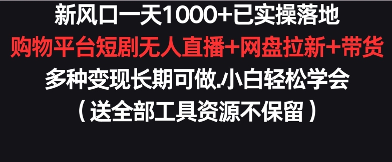 新风口一天1000+已实操落地购物平台短剧无人直播+网盘拉新+带货多种变现长期可做-云动网创-专注网络创业项目推广与实战，致力于打造一个高质量的网络创业搞钱圈子。