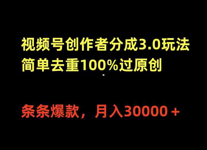 （10002期）视频号创作者分成3.0玩法，简单去重100%过原创，条条爆款，月入30000＋-云动网创-专注网络创业项目推广与实战，致力于打造一个高质量的网络创业搞钱圈子。