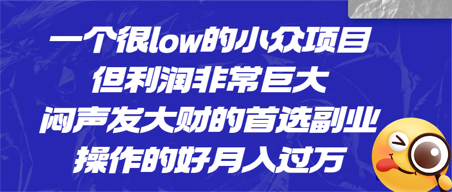 一个很low的小众项目，但利润非常巨大，闷声发大财的首选副业，月入过万-云动网创-专注网络创业项目推广与实战，致力于打造一个高质量的网络创业搞钱圈子。