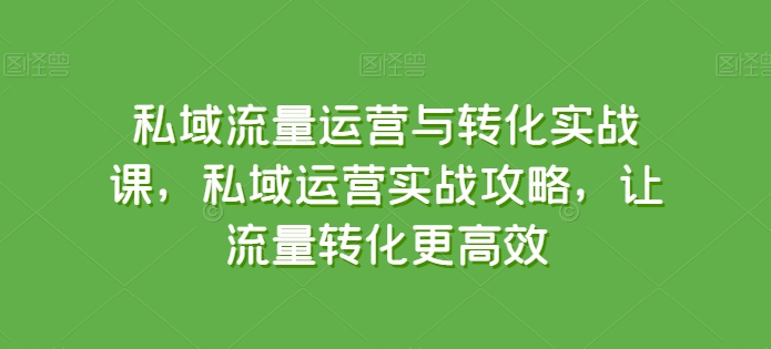 私域流量运营与转化实战课，私域运营实战攻略，让流量转化更高效-云动网创-专注网络创业项目推广与实战，致力于打造一个高质量的网络创业搞钱圈子。