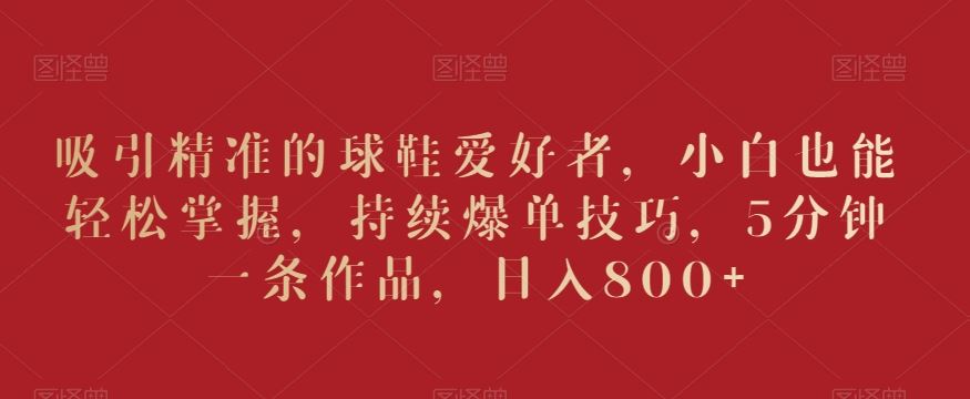 吸引精准的球鞋爱好者，小白也能轻松掌握，持续爆单技巧，5分钟一条作品，日入800+【揭秘】-云动网创-专注网络创业项目推广与实战，致力于打造一个高质量的网络创业搞钱圈子。