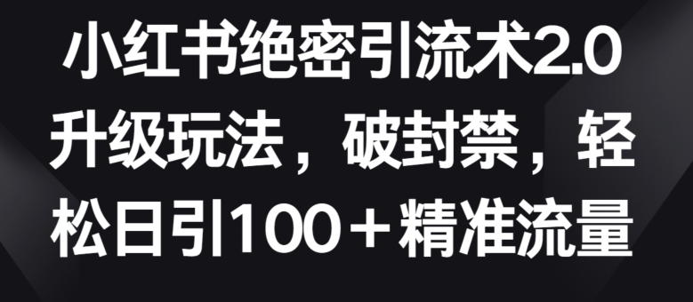 小红书绝密引流术2.0升级玩法，破封禁，轻松日引100+精准流量-云动网创-专注网络创业项目推广与实战，致力于打造一个高质量的网络创业搞钱圈子。