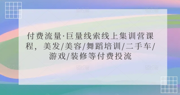 付费流量·巨量线索线上集训营课程，美发/美容/舞蹈培训/二手车/游戏/装修等付费投流-云动网创-专注网络创业项目推广与实战，致力于打造一个高质量的网络创业搞钱圈子。