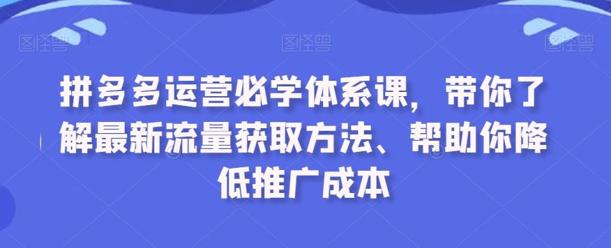 拼多多运营必学体系课，带你了解最新流量获取方法、帮助你降低推广成本-云动网创-专注网络创业项目推广与实战，致力于打造一个高质量的网络创业搞钱圈子。