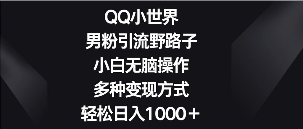 QQ小世界男粉引流野路子，小白无脑操作，多种变现方式轻松日入1000＋-云动网创-专注网络创业项目推广与实战，致力于打造一个高质量的网络创业搞钱圈子。