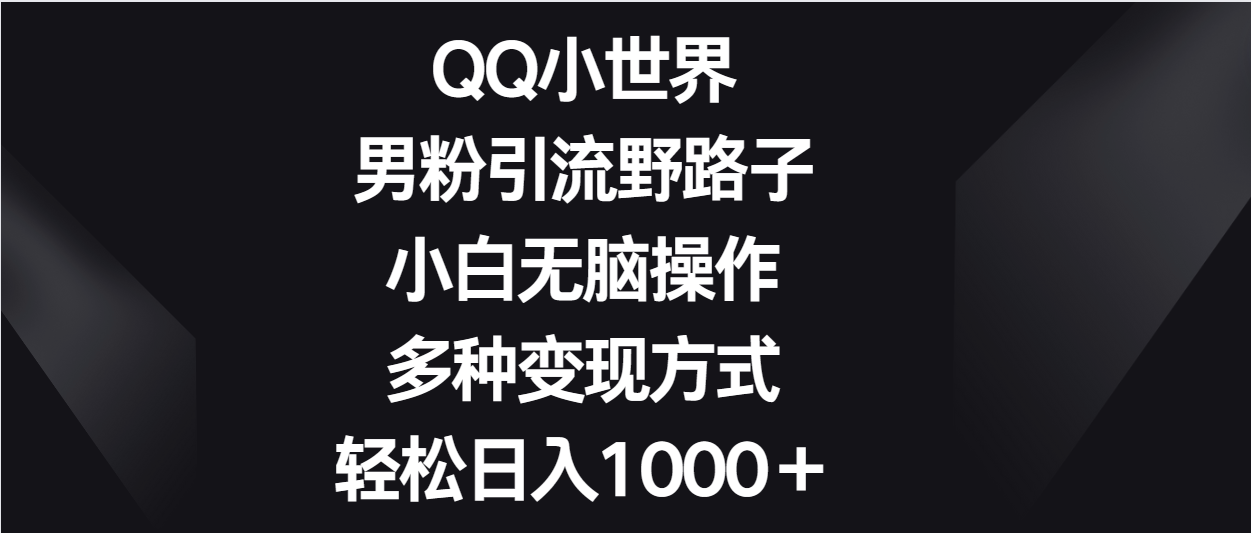 QQ小世界男粉引流野路子，小白无脑操作，多种变现方式轻松日入1000＋-云动网创-专注网络创业项目推广与实战，致力于打造一个高质量的网络创业搞钱圈子。