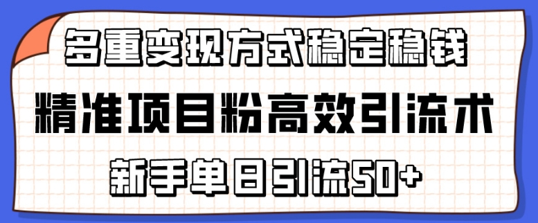 精准项目粉高效引流术，新手单日引流50+，多重变现方式稳定赚钱-云动网创-专注网络创业项目推广与实战，致力于打造一个高质量的网络创业搞钱圈子。