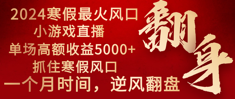 2024年最火寒假风口项目 小游戏直播 单场收益5000+抓住风口 一个月直接提车-云动网创-专注网络创业项目推广与实战，致力于打造一个高质量的网络创业搞钱圈子。