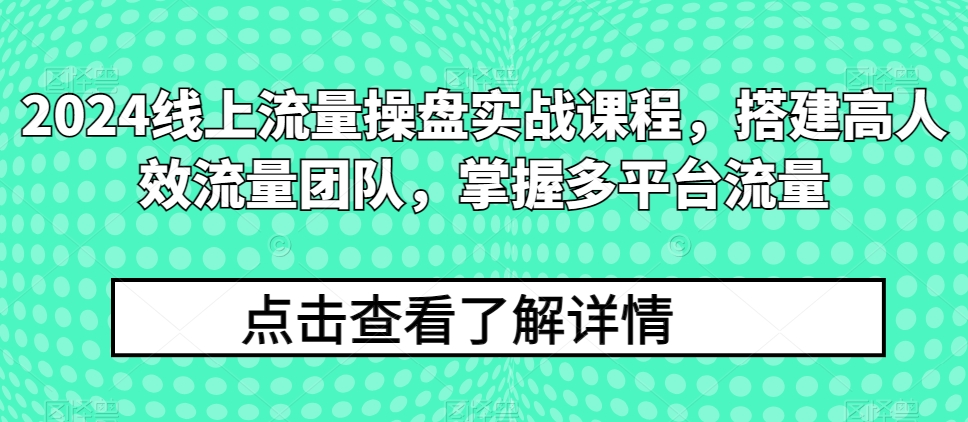 2024线上流量操盘实战课程，搭建高人效流量团队，掌握多平台流量-云动网创-专注网络创业项目推广与实战，致力于打造一个高质量的网络创业搞钱圈子。