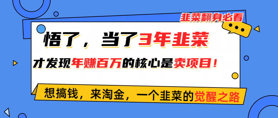 （10759期）悟了，当了3年韭菜，才发现网赚圈年赚100万的核心是卖项目，含泪分享！-云动网创-专注网络创业项目推广与实战，致力于打造一个高质量的网络创业搞钱圈子。