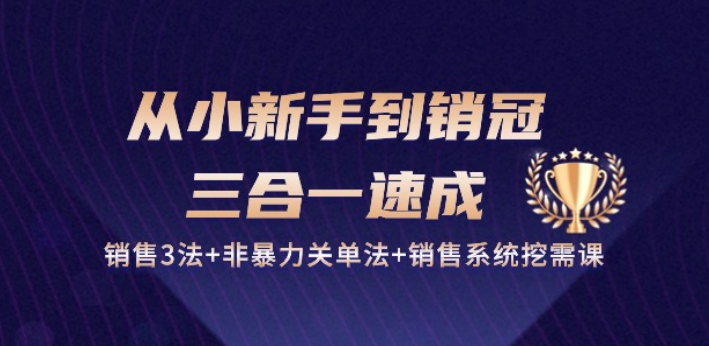 从小新手到销冠 三合一速成：销售3法+非暴力关单法+销售系统挖需课 (27节)-云动网创-专注网络创业项目推广与实战，致力于打造一个高质量的网络创业搞钱圈子。