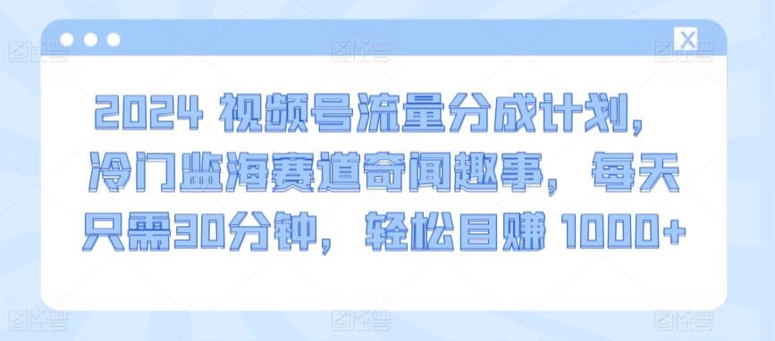 2024视频号流量分成计划，冷门监海赛道奇闻趣事，每天只需30分钟，轻松目赚 1000+-云动网创-专注网络创业项目推广与实战，致力于打造一个高质量的网络创业搞钱圈子。