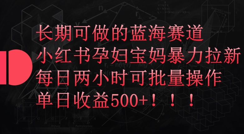 长期可做的蓝海赛道，小红书孕妇宝妈暴力拉新玩法，每日两小时可批量操作，单日收益500+-云动网创-专注网络创业项目推广与实战，致力于打造一个高质量的网络创业搞钱圈子。