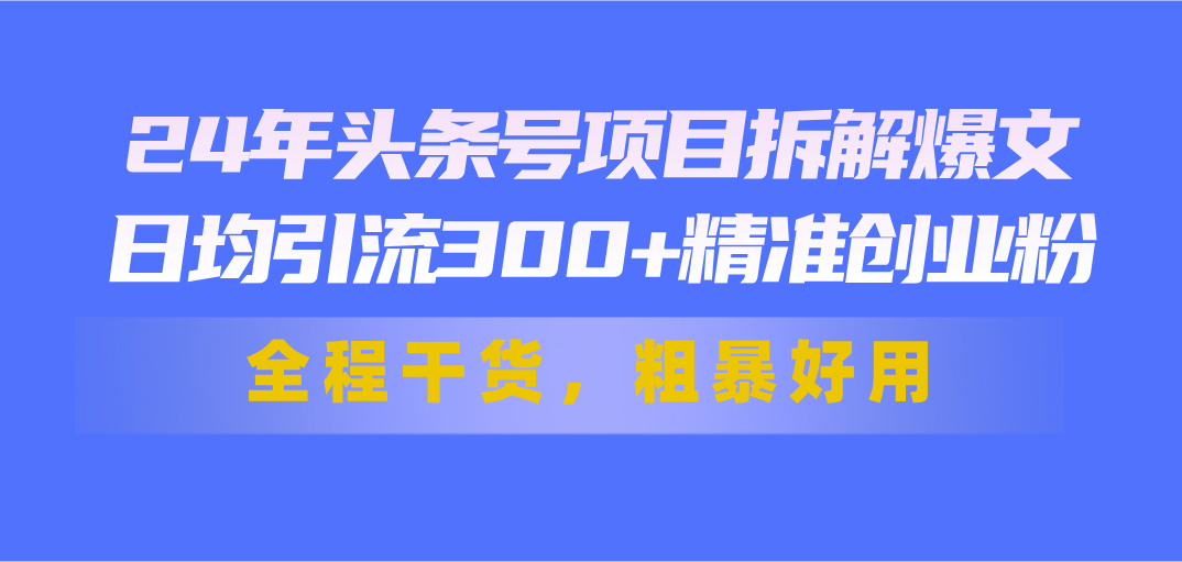 24年头条号项目拆解爆文，日均引流300+精准创业粉，全程干货，粗暴好用-云动网创-专注网络创业项目推广与实战，致力于打造一个高质量的网络创业搞钱圈子。