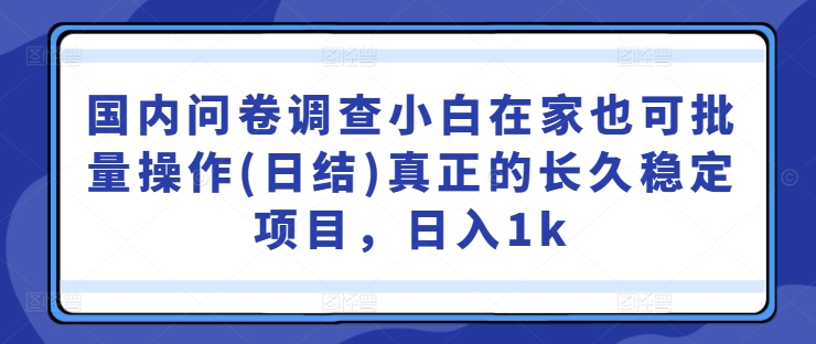 国内问卷调查小白在家也可批量操作(日结)真正的长久稳定项目，日入1k【揭秘】-云动网创-专注网络创业项目推广与实战，致力于打造一个高质量的网络创业搞钱圈子。