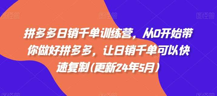 拼多多日销千单训练营，从0开始带你做好拼多多，让日销千单可以快速复制(更新24年12月)-云动网创-专注网络创业项目推广与实战，致力于打造一个高质量的网络创业搞钱圈子。