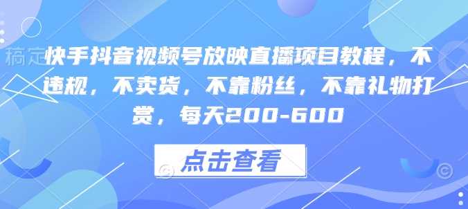 快手抖音视频号放映直播项目教程，不违规，不卖货，不靠粉丝，不靠礼物打赏，每天200-600-云动网创-专注网络创业项目推广与实战，致力于打造一个高质量的网络创业搞钱圈子。