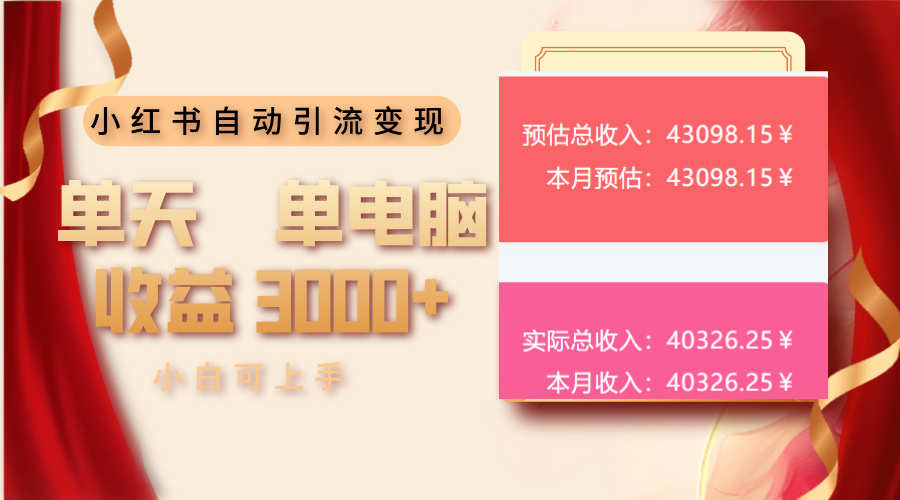 小红书自动引流变现 单天单电脑收益3000+  小白可上手-云动网创-专注网络创业项目推广与实战，致力于打造一个高质量的网络创业搞钱圈子。