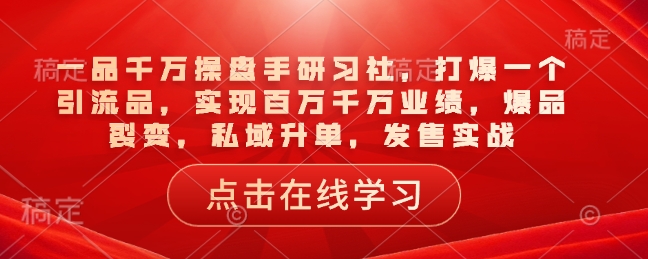 一品千万操盘手研习社，打爆一个引流品，实现百万千万业绩，爆品裂变，私域升单，发售实战-云动网创-专注网络创业项目推广与实战，致力于打造一个高质量的网络创业搞钱圈子。