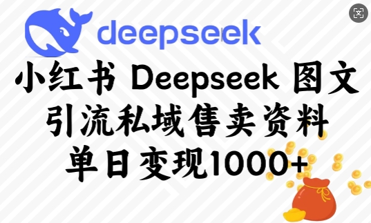 小红书Deepseek图文引流私域售卖资料，单日变现多张-云动网创-专注网络创业项目推广与实战，致力于打造一个高质量的网络创业搞钱圈子。