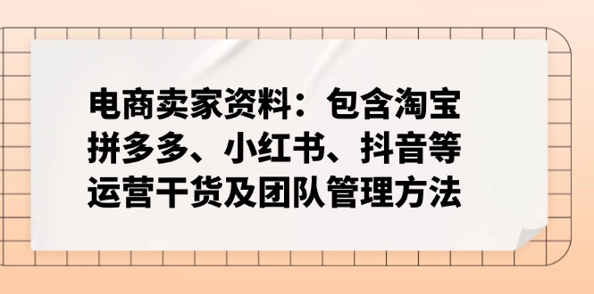 电商卖家资料：包含淘宝、拼多多、小红书、抖音等运营干货及团队管理方法-云动网创-专注网络创业项目推广与实战，致力于打造一个高质量的网络创业搞钱圈子。