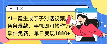 AI一键生成亲子对话视频，条条爆款，一部手机即可操作，单日变现数张-云动网创-专注网络创业项目推广与实战，致力于打造一个高质量的网络创业搞钱圈子。