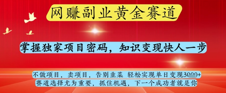网创副业黄全赛道，掌握独家项目密码，知识变现快人一步，告别韭菜轻松实现单日变现1k+【揭秘】-云动网创-专注网络创业项目推广与实战，致力于打造一个高质量的网络创业搞钱圈子。
