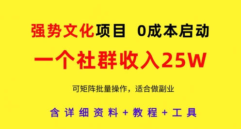 强势文化项目，一个社群收入25个W，0成本启动，可矩阵批量操作，原创详细实操教程-云动网创-专注网络创业项目推广与实战，致力于打造一个高质量的网络创业搞钱圈子。