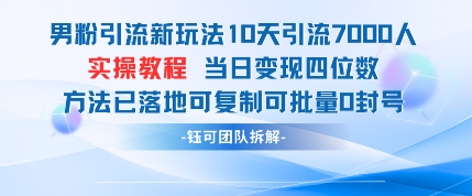 男粉引流新玩法10天引流7000人当日变现四位数可复制可批量0封号-云动网创-专注网络创业项目推广与实战，致力于打造一个高质量的网络创业搞钱圈子。