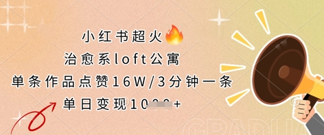 小红书超火的治愈系loft公寓，单条作品点赞16W，3分钟一条，单日变现数张-云动网创-专注网络创业项目推广与实战，致力于打造一个高质量的网络创业搞钱圈子。