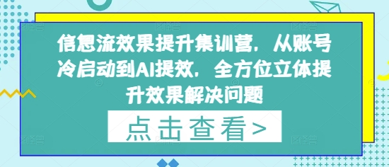 信息流效果提升集训营，从账号冷启动到AI提效，全方位立体提升效果解决问题-云动网创-专注网络创业项目推广与实战，致力于打造一个高质量的网络创业搞钱圈子。