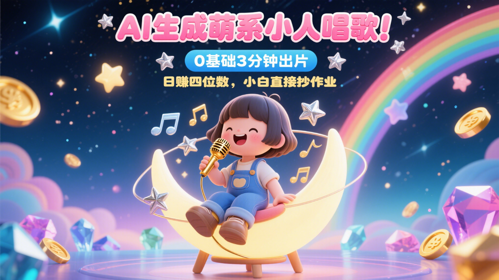 AI生成萌系小人唱歌！0基础3分钟出片，28个作品涨粉9万，日赚四位数，小白直接抄作业-云动网创-专注网络创业项目推广与实战，致力于打造一个高质量的网络创业搞钱圈子。