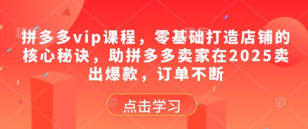 拼多多vip课程，零基础打造店铺的核心秘诀，助拼多多卖家在2025卖出爆款，订单不断-云动网创-专注网络创业项目推广与实战，致力于打造一个高质量的网络创业搞钱圈子。
