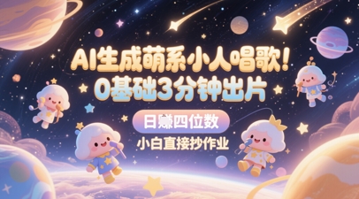 AI生成萌系小人唱歌，0基础3分钟出片，28个作品涨粉8.9W，单条最高19W赞，日入四位数，小白直接抄作业-云动网创-专注网络创业项目推广与实战，致力于打造一个高质量的网络创业搞钱圈子。