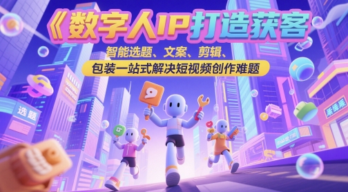 数字人IP打造获客变现实操课，智能选题、文案、剪辑、包装一站式解决短视频创作难题-云动网创-专注网络创业项目推广与实战，致力于打造一个高质量的网络创业搞钱圈子。