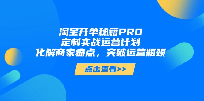 淘宝开单秘籍PRO，定制实战运营计划，化解商家痛点，突破运营瓶颈-云动网创-专注网络创业项目推广与实战，致力于打造一个高质量的网络创业搞钱圈子。