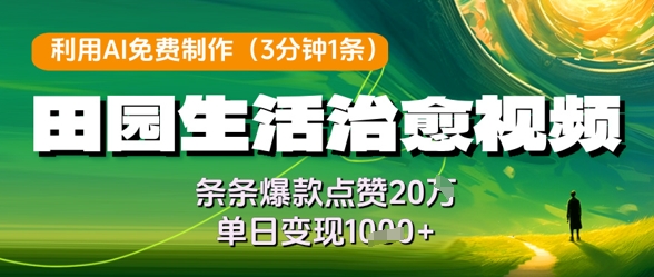 利用AI免费制作田园生活治愈视频，条条爆款点赞20W，单日变现几张-云动网创-专注网络创业项目推广与实战，致力于打造一个高质量的网络创业搞钱圈子。
