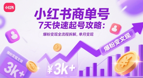 小红书商单号7天快速起号攻略：爆粉变现全流程拆解，单月变现3k+-云动网创-专注网络创业项目推广与实战，致力于打造一个高质量的网络创业搞钱圈子。