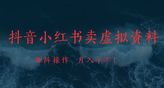 抖音小红书卖虚拟资料，市场需求一直存在，矩阵操作，月入1w+-云动网创-专注网络创业项目推广与实战，致力于打造一个高质量的网络创业搞钱圈子。