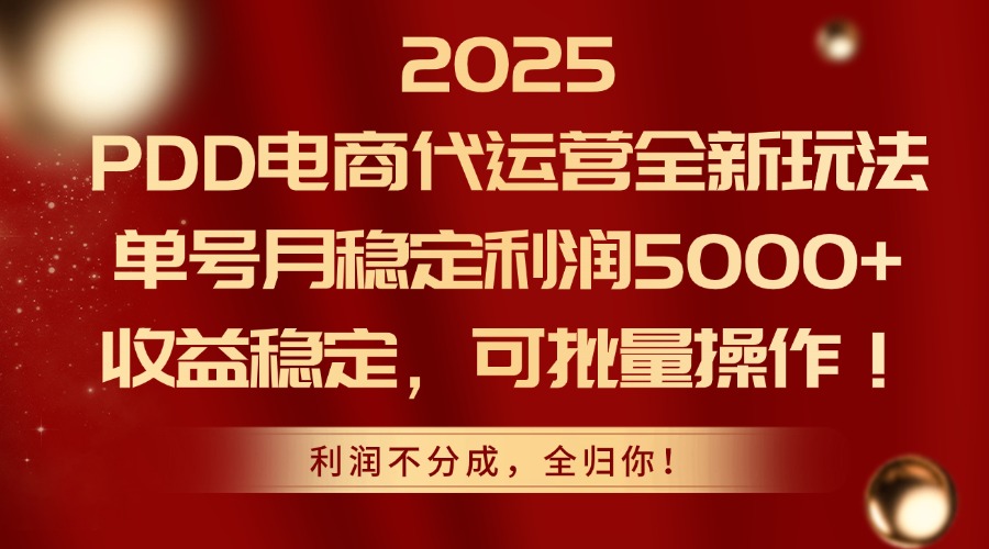2025PDD电商代运营全新玩法，单号月稳定利润5000+，收益稳定，可批量操作-云动网创-专注网络创业项目推广与实战，致力于打造一个高质量的网络创业搞钱圈子。